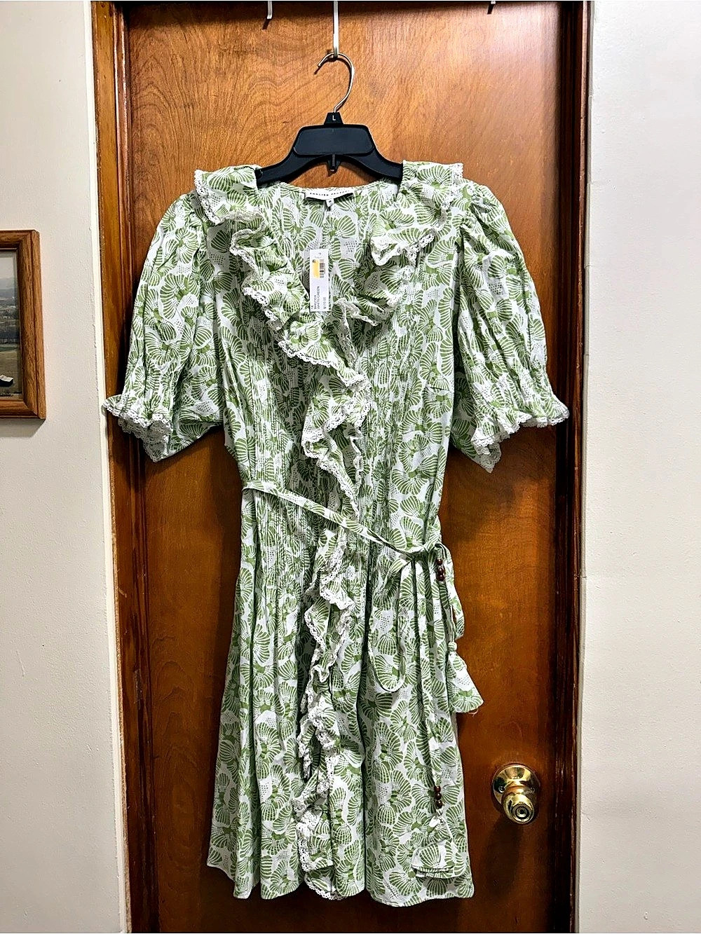 NWT English Factory Floral Ruffle Midi Dress in Green & White Size 1X NWT